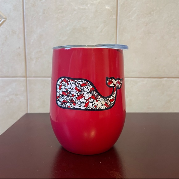 NWT VINEYARD VINES x TARGET RED HIBISCUS WHALE LID WINE CUP TUMBLER Travel Beach - Picture 1 of 9